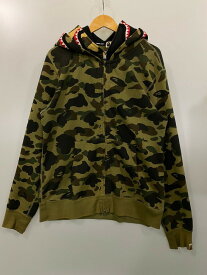 【中古】【メンズ】A BATHING APE アベイシングエイプ 001ZPH201013X DOUBLE SHARK CAMO FULL ZIP PARKA コットン カモ柄 ジップパーカー サイズ：XL カラー：グリーン系カモ柄 万代Net店