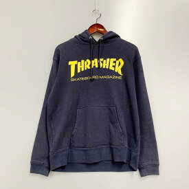 【中古】【メンズ】THRASHER スラッシャー ロゴパーカー プルオーバーパーカー スウェット フーディ トップス サイズ：L カラー：ネイビー 万代Net店