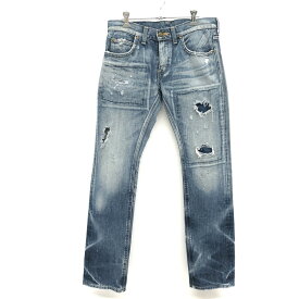 【中古】【メンズ】 Lee リー DENIM PANTS E524-2102 ダメージ加工 デニムパンツ 馬革パッチ Gパン ジーンズ ボトムス 158-240418-rs-01-fur サイズ：30 カラー：インディゴ 万代Net店