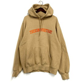 【中古品】【メンズ】 THISISNEVERTHAT ARCH LOGO HOODED SWEATSHIRT TN223TSWHO01 ディスイズネバーザット アーチロゴフーディスウェット パーカー ロゴ 刺繍 長袖 裏起毛 トップス 142-250428-ay-14-izu サイズ：L カラー：ベージュ系 万代Net店