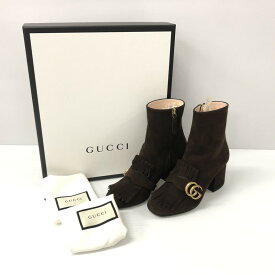 【中古】【レディース】 GUCCI グッチ 408210 GG MARMONT FRINGED SUEDE ANKLE BOOTS GGマーモント スエード アンクルブーツ 靴 183-231102-ma-7-tei サイズ：35 1/2 カラー：ブラウン 万代Net店