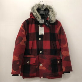 【中古】【メンズ】 A BATHING APE×WOOL RICH アベイシングエイプ×ウールリッチ ARCTIC PARKA アークティックパーカー チェック ジャケット アウター 142-231118-yo-1-tei サイズ：M カラー：RED レッド 万代Net店