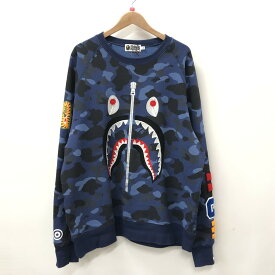 【中古】【メンズ】 A BATHING APE アベイシングエイプ SHARK CREWNECK シャーク クルーネック スウェット トップス 長袖 142-240411-at-10-tei サイズ：2XL カラー：ブルー 万代Net店