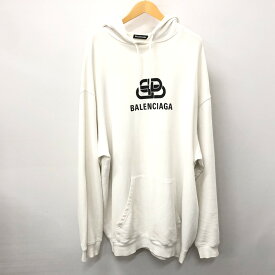 【中古】【メンズ】 BALENCIAGA バレンシアガ 570811 19AW BB LOGO PULLOVER PARKA ロゴ プリント フーディー パーカー プルオーバー 141-240421-tk-10-tei サイズ：L カラー：ホワイト 万代Net店