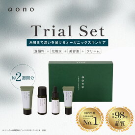 【マンダム公式】 aono (アオノ) トライアルセット｜約2週間分｜洗顔料 30g｜化粧水 30ml｜美容液 10ml｜クリーム15g｜自然由来90％ × 発酵エキス配合｜乾燥・肌荒れ防止｜毛穴汚れ・皮脂をスッキリ洗浄｜インナードライ対策・潤い集中ケア｜高保湿・ハリツヤ・日本製