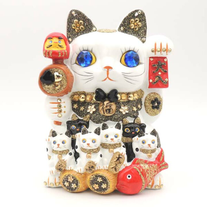 楽天市場 美容室 開店祝い 招き猫 大 猫 モチーフ 雑貨 居酒屋 ネイルサロン プレゼント かわいい デコレーション親子招福バンク ブラックゴールド 6号 カフェ レストラン 貯金箱 500円玉 おしゃれ お札 置物 まねきねこ高さ18cm まねき猫 ネコ グッズ ねこ ラーメン
