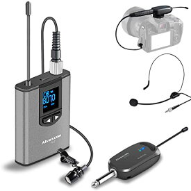 Alvoxcon ワイヤレスマイク UHF 最新版 ピンマイク ワイヤレス ヘッドセットマイク 高音質 クリップマイク ハンズフリーマイク 無線