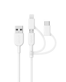 Anker PowerLine II 3-in-1 ケーブル (ライトニング/USB-C/Micro USB端子) MFi認証 iPhone / Android 各種対応 (0.9m ホワイト)