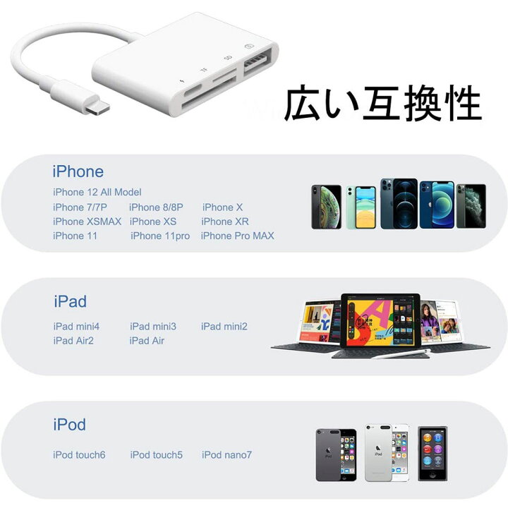 楽天市場 Iphone Ipad用 Sdカードリーダー Microsdリーダー Ios専用 データ 転送 バックアップ Officeファイル読み Sdカード Micro Sdカードリーダー Usb 充電 4in1 コンポウや楽天市場店