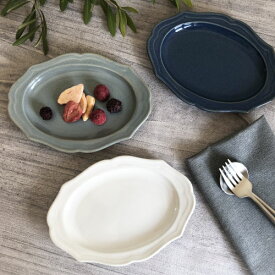 【シェルブール】【楕円】オーバルプレートS 17cm /　アンティーク調 アンティーク風 正角皿 レトロ調 小皿 菓子皿 おしゃれ カフェ風 かわいい グレー ホワイト ネイビー シャビー シック ケーキ皿