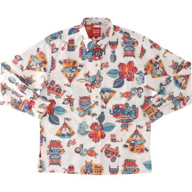 かりゆしウェア メンズ 結婚式 ゴルフ 沖縄 かりゆし シャツ アロハ アロハシャツ ボタンダウン MANGO HOUSE マンゴハウス 国産 リゾート お揃い ペア 長袖シャツ キャンピングシーサー