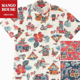 かりゆしウェア メンズ 結婚式 ゴルフ 沖縄 かりゆし シャツ アロハ アロハシャツ MANGO HOUSE マンゴハウス 国産 リゾート お揃い ペア ポロシャツ 250502 キャンピングシーサー ポロゆし
