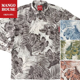 かりゆしウェア メンズ 結婚式 ゴルフ 沖縄 かりゆし シャツ アロハ アロハシャツ レギュラーカラー MANGO HOUSE マンゴハウス 国産 リゾート お揃い ペア 長袖シャツ 266084 南国よんなークイナ