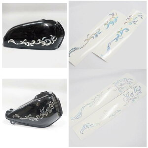 【ホログラム】リーフ カッティングステッカー 左右セット フレア バイクカスタム タンクカスタム かっこいい シンプル 初心者 転写シート付き 簡単 トライバル デカール シール