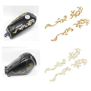 【ゴールド】ゴールドリーフ カッティングステッカー 左右セット フレア バイクカスタム タンクカスタム かっこいい シンプル 初心者 転写シート付き 簡単 トライバル