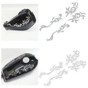 【シルバー】シルバーリーフ カッティングステッカー 左右セット フレア バイクカスタム タンクカスタム かっこいい シンプル 初心者 転写シート付き 簡単 トライバル デカール シール