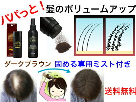 髪のボリュームアップ　ステルスパウダー 25g ダークブラウン+専用固定ミストセット【送料無料】【増毛パウダー　白髪かくし　隠し　毛量アップ　薄毛かくし　カモフラージュ　髪の毛　ボリュームアップ　植物繊維使用　頭皮に優しい　髪にやさしい　ふりかける　白髪かくし