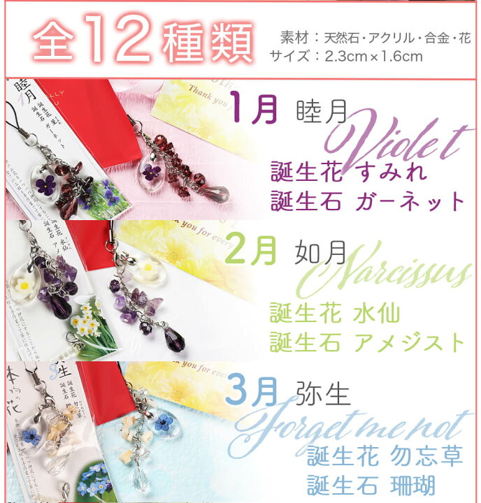 楽天市場 クリスマス ギフト プレゼント 誕生花 誕生石コラボレーションストラップ 全国送料無料 ネコポス ポスト投函 あなたの街のお花屋さんイングの森