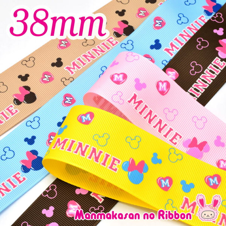 楽天市場】38mm プリントリボン ディズニー ハート＊MINNIEのリボン 2m 
