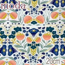 Moda　アネモネとポピーのシンメトリータイル　11ホワイト系　10cm単位　切り売り　48331　モダ　 NOCTURNAL　生地(403)　［在庫限り☆］