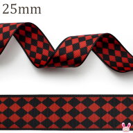 B品　両面プリントリボン　ダイヤチェック柄リボン　幅25mm　1m単位　切り売り　(2m以上)