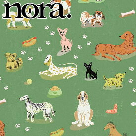 nora.　ドッグワールド　Aグリーン系　10cm単位　切り売り　ST1147　シーチング生地　ノラ　NORA.　(86)　［在庫限り］