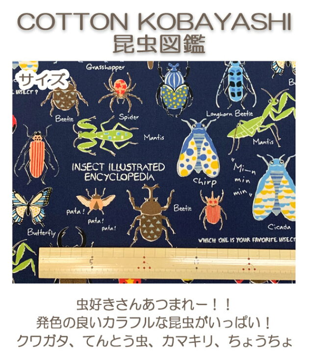 楽天市場】コットンこばやし 昆虫図鑑 Cグリーン系 10cm単位 切り売り 