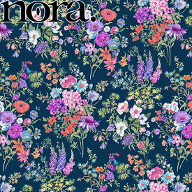 スプリングブリーズ　Bネイビー系　10cm単位　切り売り　FR1097　シーチング生地　nora.　ノラ　(101)　［在庫限り］