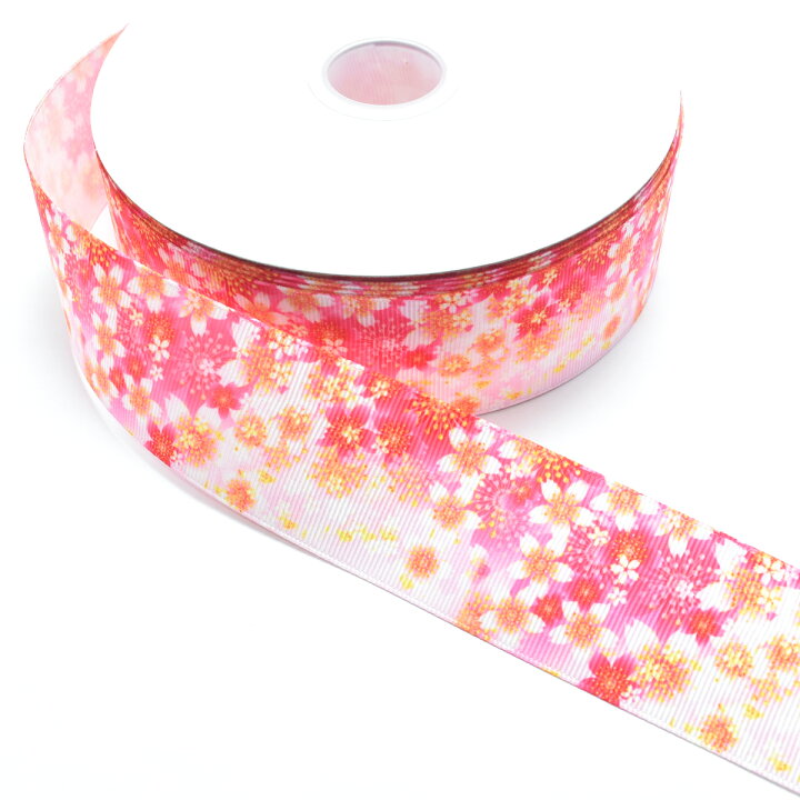 楽天市場】プリントリボン 鮮やかなピンク色の桜柄リボン 幅38mm 1m  