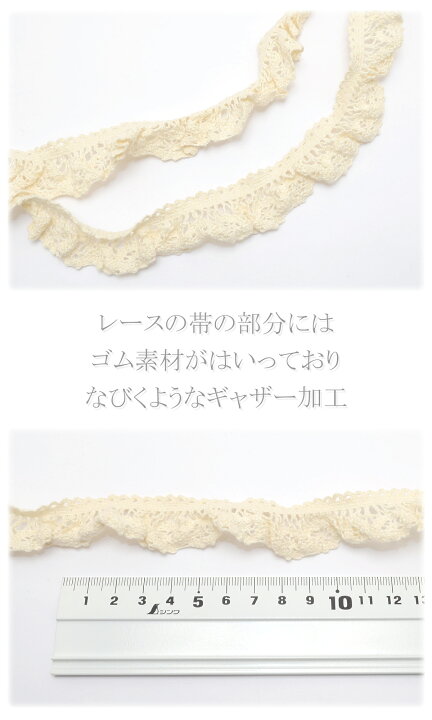 楽天市場】ストレッチギャザーのナチュラルコットンレース 幅25mm 1m 