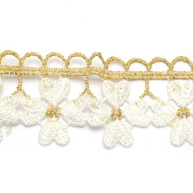 金と白のお花のレースブレード　幅35mm　10cm単位　切り売り　(60cm以上)