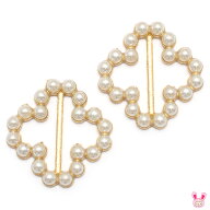 アクセサリーパーツ　パール付きバックルパーツ　クローバータイプ　内径19mm　2個入