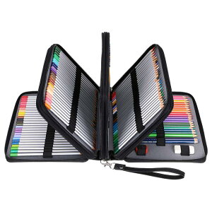 Sumnacon 202本 色鉛筆入りでき PU 色鉛筆ケース 大容量 ペンケース ペンシルホルダー 色鉛筆 ペン 定規 消しゴム 文具収納 筆箱 シンプル 持ち運び便利 ブラック(商品はペンケースだけで,鉛筆