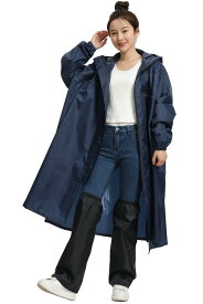 BUQIREN レインコート 自転車 レディース メンズ 軽量 快適 レインポンチョおしゃれ レインウェア ロング丈 かわいい リュックにも対応 防水 通学 通勤 保育園の送迎 カッパ 雨具 クリアバイザー 収納袋付き(レッグカバー付き,ネイビー)