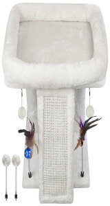 TINWEI キャットタワー 猫タワー 麻紐 安定 コンパクト 爪とぎ 省スペース 据え置き おもちゃつき 44CM高さ (ベージュ)