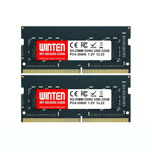 WINTEN �m�[�gPC�p������ DDR4-3200 64GB�i32GB×2���j 260Pin CL22 1.2V SODIMM SDRAM �����������[ ���݃������[�y5�N�E�����zWT-SD3200-D64GB