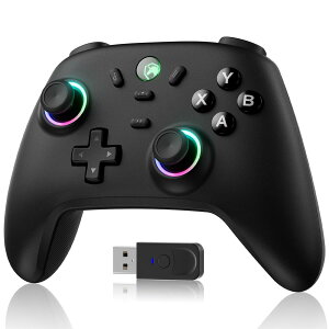PC �R���g���[ ���[ ����/�L���ڑ� 2.4G���V�o�[�t�� �z�[�����ʃX�e�B�b�N RGB���C�g 1000Hz �|�[�����O���[�g TURBO�A�� �U������ 800mAh�o�b�e���[ PC/Steam deck/Switch/Android/iOS�ɑΉ� �u���b�N