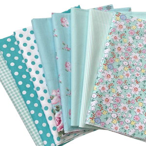 8枚 北欧風 棉生地 可愛い カットクロス ポーチ ぬいぐるみ 手芸用 パッチワーク用 布 セット 46x56cm ライトブルー (花柄、水玉)