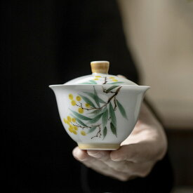 「手描き茶器」中国 高級茶器 手描き茶器 「琵琶」びわ 蓋碗 陶磁器 手作りの作品 茶道具 中国茶器 台湾茶器 烏龍茶 台湾ウーロン茶 結婚お祝い プレゼント