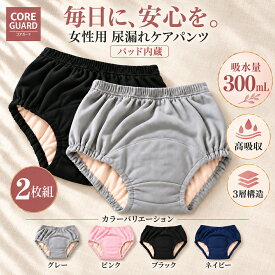 尿漏れパンツ 女性 失禁パンツ 女性用 300cc レディース 尿とりパッド 2枚セット 吸水パッド 吸水 軽失禁パンツ 防臭 綿混 下着 失禁対策