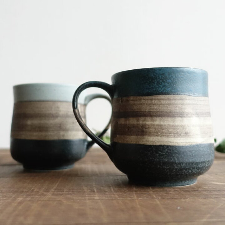 楽天市場 マグカップ おしゃれ 美濃焼 カフェ 渋い 大人かっこいい コーヒーカップ 陶器 かわいい 日本製 300ml 素焼き 焼き物 コップ 青 ブルー 灰色 グレー マンモスビレッジ