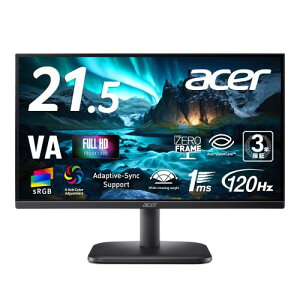 Acer 21.5�C���` VA �t��HD 120Hz 1ms(VRB) ����� sRGB 99% Adaptive-Sync �u���[���C�g�ጸ �[���t���[�� HDMI 1.4 �~�jD-Sub 15�s�� �X�s�[�J�[�E�w�b�h�z���[�q 6���J���[ �X�^���_�[�h���j�^�[ 3�N�ۏ�(