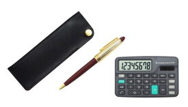 ミニ電卓付 横ホックペンケース黒 ネオD-800ホリ金加工 レトロボールペンセット 赤 T23-D-NK01B-800B-R