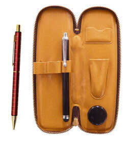 チャック式コンパクトペンケース タッチペンと標準サイズ金属ストレートノック・ダブルアルマイト加工赤格子シャープペンセット 赤 T23-S708-NQ25KS-R