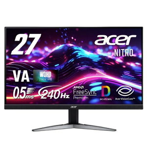 Acer Nitro Q[~Oj^[ 27C` WQHD  Lp VA 240Hz 0.5ms(GTG) DCI-P3 90% AMD FreeSync Premium ubNu[Xg HDR350 Q[r[eNmW[ u[Cgጸ HDMI 2.1 DisplayPort v1.4