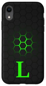 iPhone XR Lime Green Black Phone Case with Letter L,Green L Initial �X�}�z�P�[�X