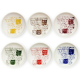 J-kitchens かさなる 醤油皿 キャッツ （ 猫 ねこ 柄 ） 6色 セット 波佐見焼 日本製 直径 10.2 x 高さ 2 cm/173537