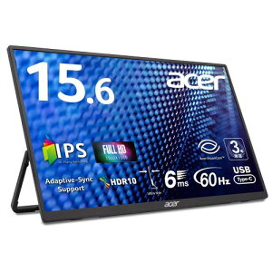 Acer ���o�C�����j�^�[ 15.6�C���` �t��HD IPS ����� 60Hz 6ms(GTG) 700g �����^ Adaptive-Sync HDR10 mini HDMI 2.0 USB-C �f���A���X�s�[�J�[ ���i�K�`���g���� NTSC 45% �u���[���C�g�ጸ 3�N�ۏ�(�p�l����1�N