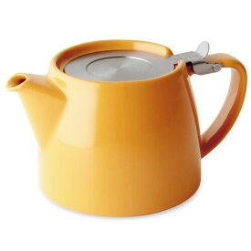 フォーライフ(FOR LIFE) ティーポット 陶器 530ml 3杯用 茶こし付き 食洗機対応 蓋が落ちない 片手で注げる マンダリンオレンジ スタンプティーポット 309Mnd