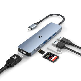 USB Cハブ, 6 in 1 USB Cアダプタ, Macbook Pro/Air用デュアルディスプレイタイプCハブ 4K HDMI, 5Gbps USB 3.0,SD/TF, Dell, Surface, HP, Lenovo用ラップトップドッキングステーション, タイプCデバイス用